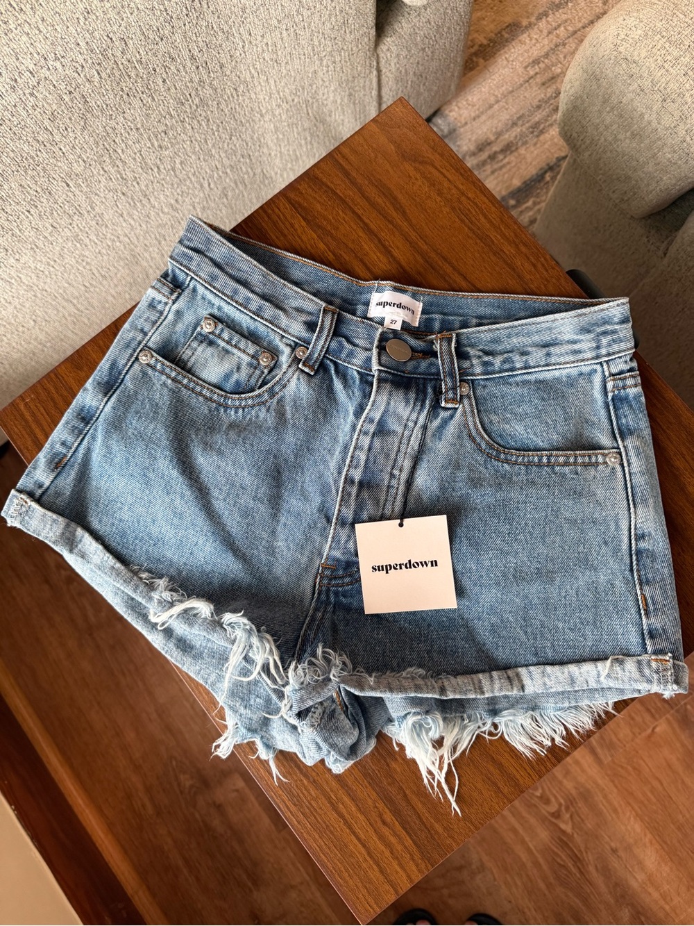 NWT superdown faded light blue frayed hem denim shorts